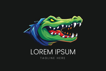 Green Alligator Head Mascot Roaring Icon Vector logo template