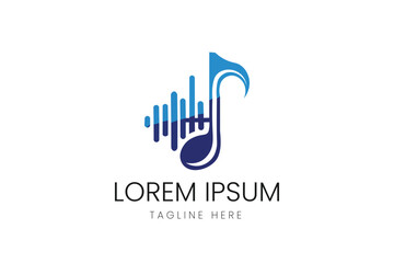 Musical Note with Sound Wave Bars Vector logo template