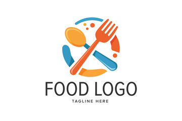 Crossed Spoon and Fork on Plate Vector logo template
