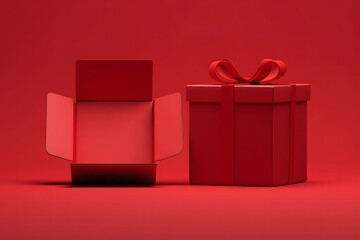 Red Gift Box and Open Gift Box - Minimalist Gift Concept