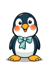 Obraz premium Adorable Winter Penguin with Scarf and Bow Tie Cute Cartoon Set