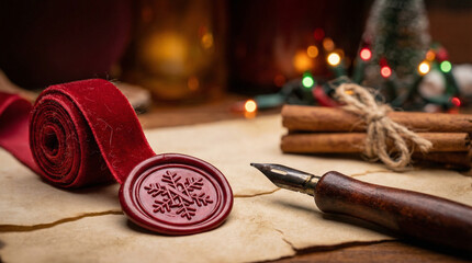 Vintage Christmas Letter and Wax Seal with Cinnamon and Ink Pen