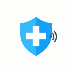 Obraz premium Blue Shield with White Cross and Wi-Fi Signal Icon - Medical Security and Health Technology