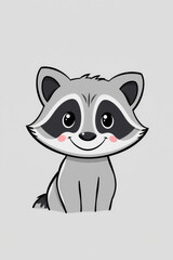 Kawaii Raccoon Mascot Flat Gray Vector Art