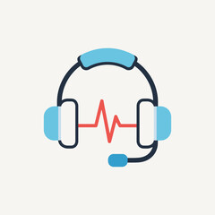 Headphones with Sound Wave and Microphone - Music, Audio, Communication Icon