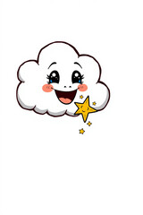 Sleepy Cloud Mascot with Twinkling Star Vector