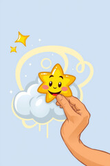 Kawaii Cloud and Star Best Friends Illustration