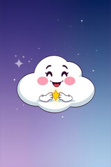 Adorable Cloud Character Holding Tiny Glowing Star