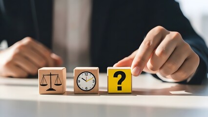 Businessman contemplating time balance and uncertainty