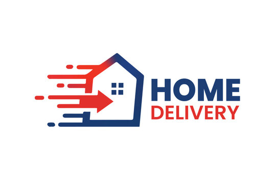 House icon with speed motion lines for home delivery real estate and moving services Vector logo template