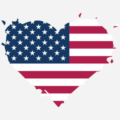 American Flag in Heart Shape with Grunge Texture - Patriotic US Symbol