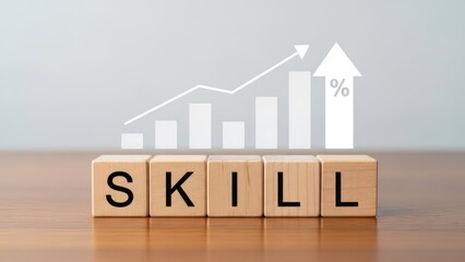 visual representation of skill development with wooden blocks spelling skill and growth chart in the background