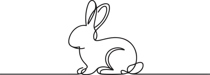 Cute rabbit silhouette with ears in simple minimalistic style for spring design greeting card and web banner. one line Art icon drawing © mdsadi