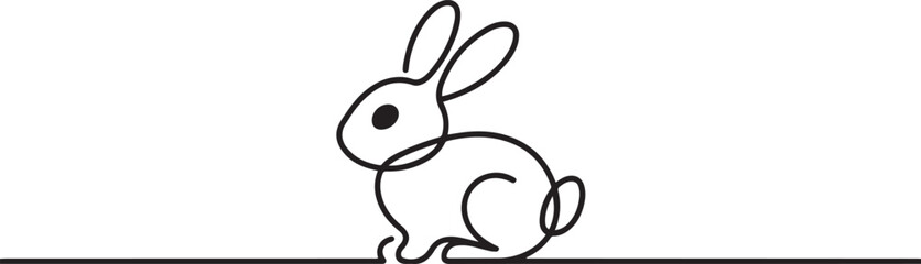 Obraz premium Cute rabbit silhouette with ears in simple minimalistic style for spring design greeting card and web banner. one line Art icon drawing