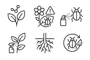 Plant-Insect Interaction Icons. Line style icons of Plant-Insect Interaction: Volatile Organic Compounds, Warning Signal, Predator
