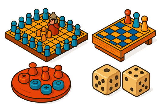 Cross-Cultural Game Elements. Isometric vector illustration set Cross-Cultural Game Elements: Viking hnefatafl layout, Egyptian