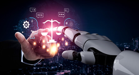 The debate on AI ethics in law and the justice system. A concept of AI and human collaboration in legal analysis and decision making. Motif