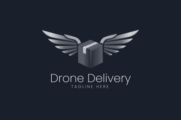 Delivery box with wings icon representing fast shipping courier services and logistics Vector logo template