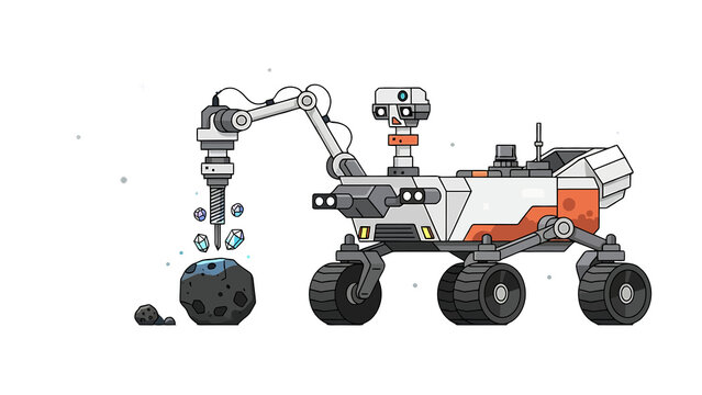 Robot collects soil samples on planetary surface using mechanical arm