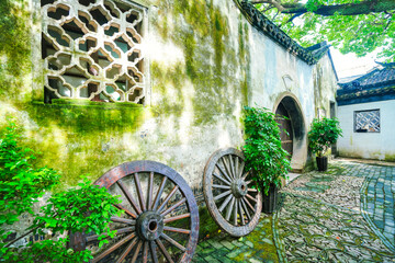View of the traditional houses in the water town called Zhouzhuang near Suzhou and Shanghai in China.