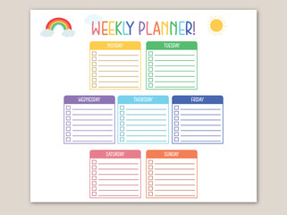 Colorful Weekly Planner Template for Kids and Students