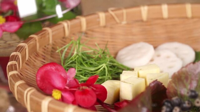 Fresh Ingredients in Bamboo Basket -