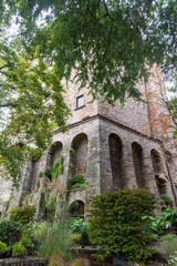 Fototapeta premium Tourists destination, historical part of Bergamo city, Bergamo Alta with narrow streets, churces, old houses, located on hill with fortress walls, Lombardy, Northern Italy