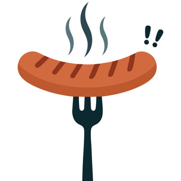 Vector illustration of sausage food on a fork smoked grilled barbecue steak cooking menu isolated white