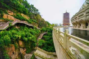 View of the famous temple at Niushou Mountain in Nanjing, China.
