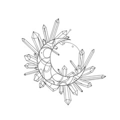 Obraz premium Crescent Moon with Crystals Line Art Illustration White on Transparent PNG