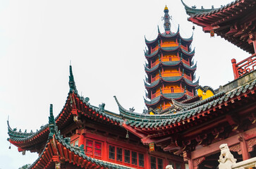 View of the historic temple called Jinshan Temple in Zhenjiang, China.