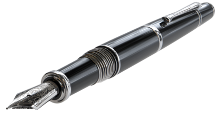 Elegant Executive Fountain Pen with Chrome Trim and Metallic Nib