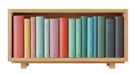 Organized Library Bookshelf with Modern Aesthetic on Gray Background