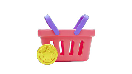 Shopping Basket with Gold Coin and Star - Reward Concept