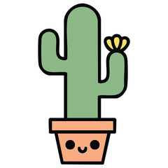 Desert nature tropical summer mexico western theme kawaii cactus with flower pot flat icon vector