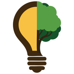 silhouette contour light bulb with a tiny tree inside isolated vector illustration on white background