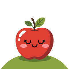 illustration of a realistic apple fruit caricature sitting on grass against white background vector art