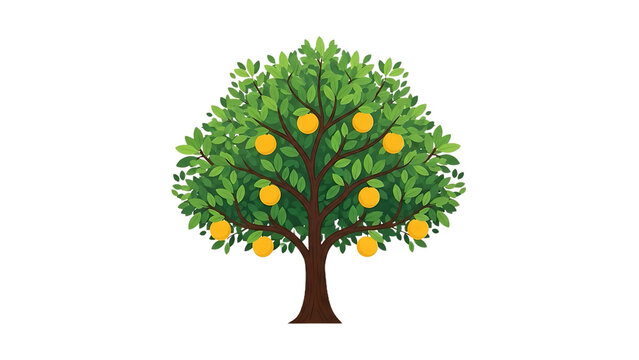 Green tree with yellow oranges on branches transparent background green leaves fruit
