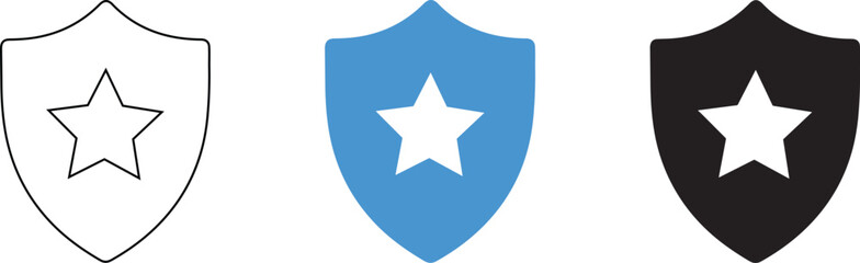 Obraz premium Set of Three Shield Icons with Stars on Transparent Background