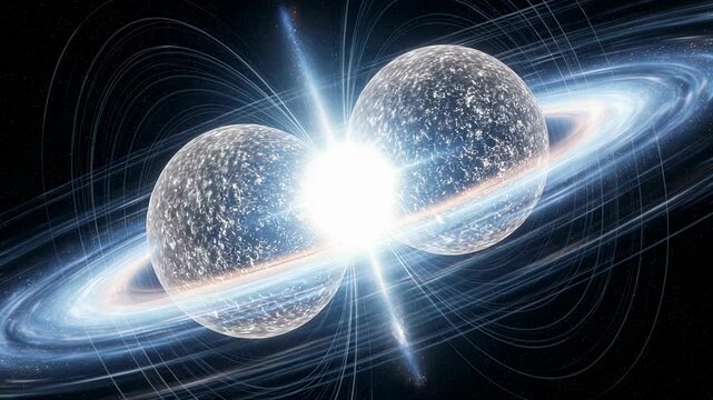 Neutron star merger creates brilliant flash of light and scattering particles in deep space.