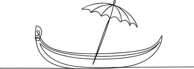 A boat with an umbrella. Onam one-line drawing. one line Art icon drawing