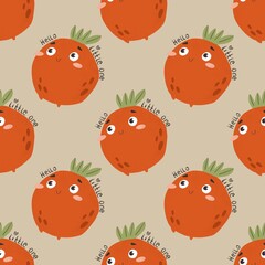 Seamless pattern with cartoon tomato. hand drawing, flat style. design for fabric, print, textile, wrapper	
