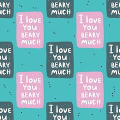 seamless pattern with cartoon hand drawing lettering, decor elements. Colorful illustration flat style for kids. hand drawing. baby design for fabric, print, wrapper, textile