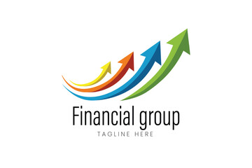 Financial growth chart with three colorful upward arrows symbolizing success and progress Vector logo template