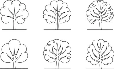 Collection of six different tree outlines ideal for design projects on transparent background silhouette

