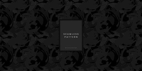 Seamless monochrome camouflage pattern or swirling camo background with curved black shapes for modern street style fashion and urban apparel textile or denim design © gegen