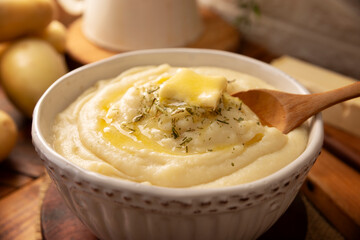 Mashed Potatoes. A classic side dish made with mashed boiled potatoes, often used to accompany various dishes; an easy and practical recipe that is very popular.