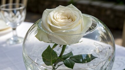rose in glass