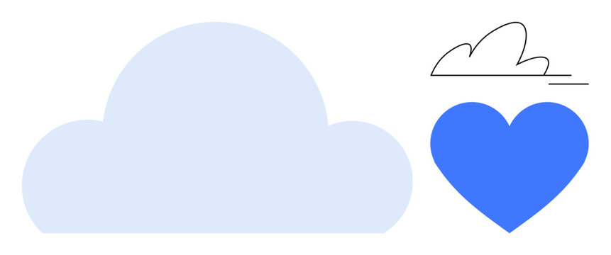 Connection, communication, love, data storage, digital services, social media. Large cloud shape with a heart beside it. Connection and communication conceptual elements - Powered by Adobe