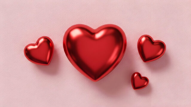 Shiny red hearts on a soft pink background - Powered by Adobe